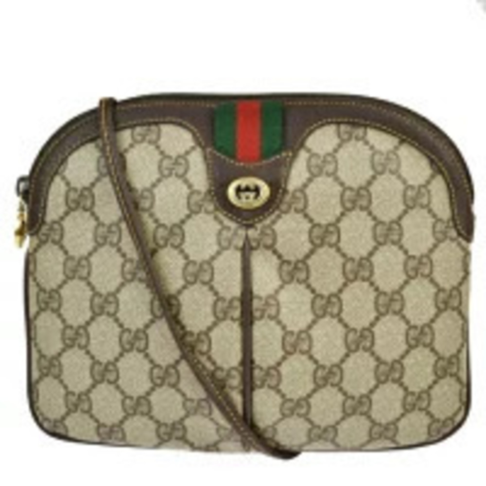 Gucci Sherry Shoulder Bag Clutch GG Interlocking Brown Green Leather